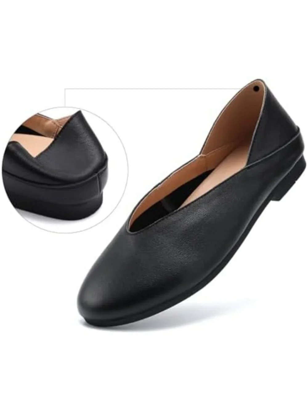Classic Leather Ballet Flats - Soft Round Toe Slip-Ons, Comfortable Low Heel